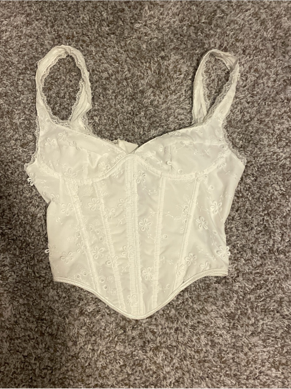 White Embroidered Lace Bustier Top